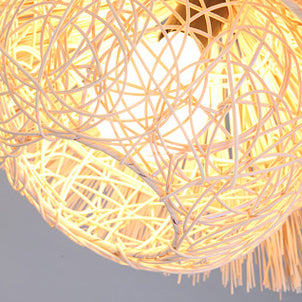 Suspension lumineuse 1 lumière en forme de chapeau de paille conique rond japonais traditionnel en rotin pour salon 