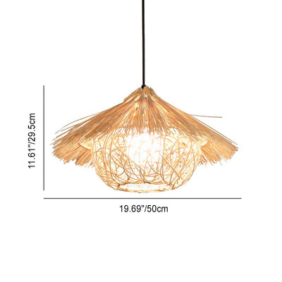 Traditionelle japanische runde kegelförmige Strohhut-Form aus Rattan mit 1 Licht für Wohnzimmer 