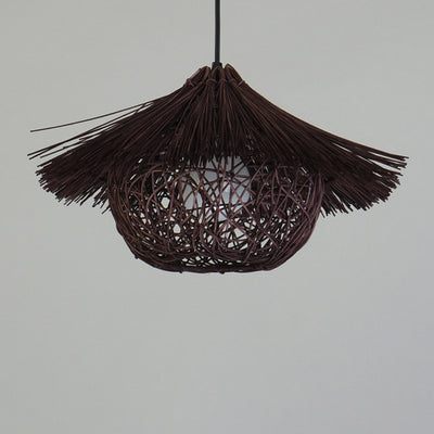 Traditionelle japanische runde kegelförmige Strohhut-Form aus Rattan mit 1 Licht für Wohnzimmer 