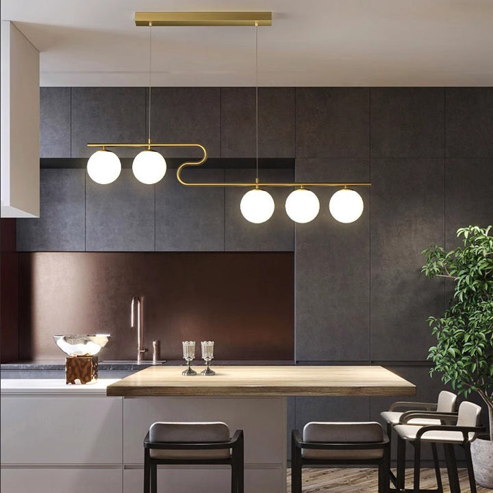 Moderne minimalistische geschwungene Linie Kugelschirm Eisenrahmen Glas 4/5 Licht Insel Licht Kronleuchter für Esszimmer 