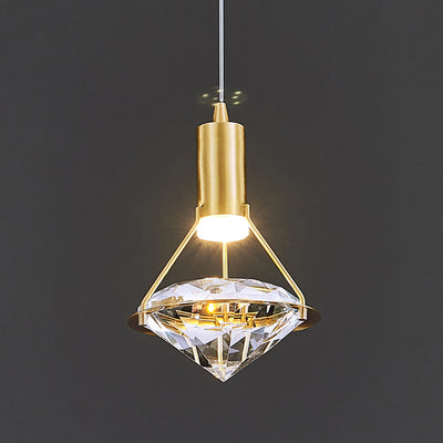 Chandelier LED en forme de diamant de luxe contemporain en cristal et cuivre complet pour salon 