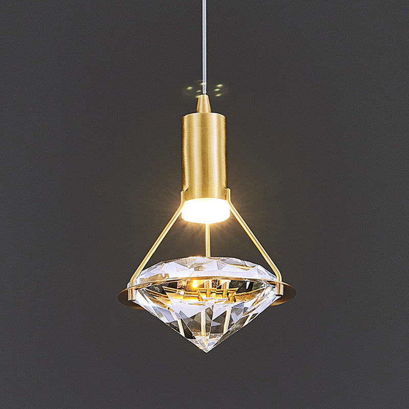 Chandelier LED en forme de diamant de luxe contemporain en cristal et cuivre complet pour salon 