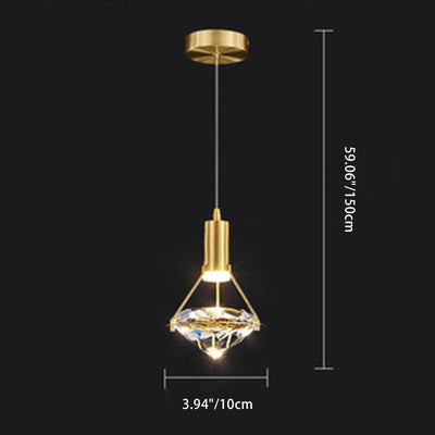 Chandelier LED en forme de diamant de luxe contemporain en cristal et cuivre complet pour salon 