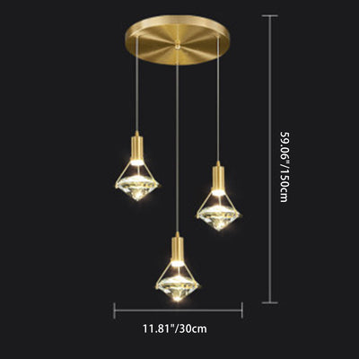 Chandelier LED en forme de diamant de luxe contemporain en cristal et cuivre complet pour salon 