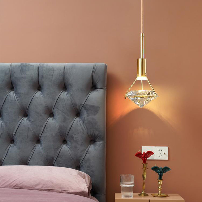 Chandelier LED en forme de diamant de luxe contemporain en cristal et cuivre complet pour salon 