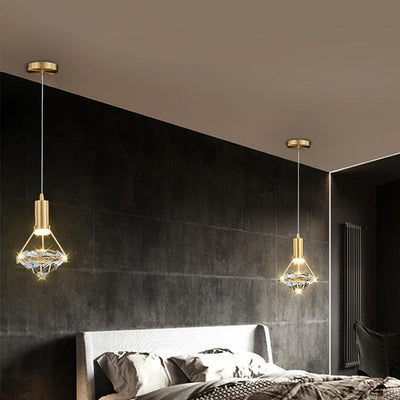 Chandelier LED en forme de diamant de luxe contemporain en cristal et cuivre complet pour salon 