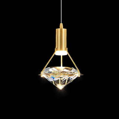 Chandelier LED en forme de diamant de luxe contemporain en cristal et cuivre complet pour salon 