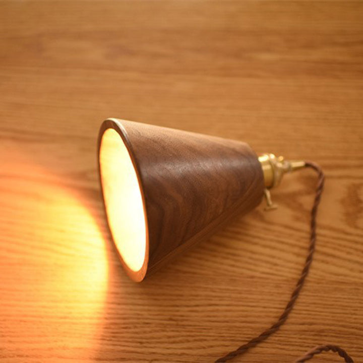Lustre suspendu à 1 lumière avec abat-jour en bois de cuivre trapézoïdal conique rond japonais traditionnel pour chambre 