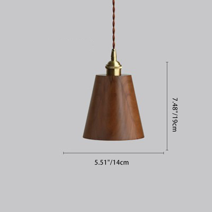 Lustre suspendu à 1 lumière avec abat-jour en bois de cuivre trapézoïdal conique rond japonais traditionnel pour chambre 