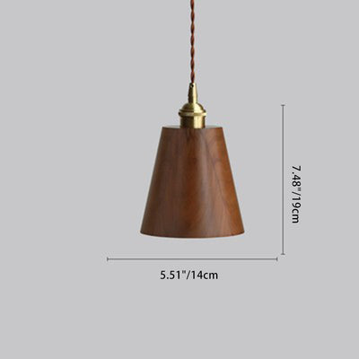 Lustre suspendu à 1 lumière avec abat-jour en bois de cuivre trapézoïdal conique rond japonais traditionnel pour chambre 