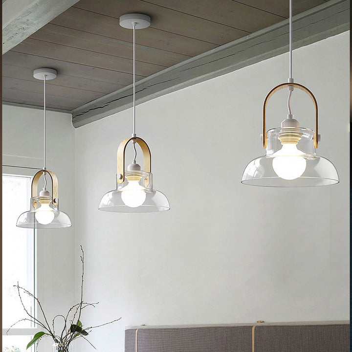 Contemporary Nordic Round Clear Shade Iron Glass 1-Light Pendant Light For Living Room