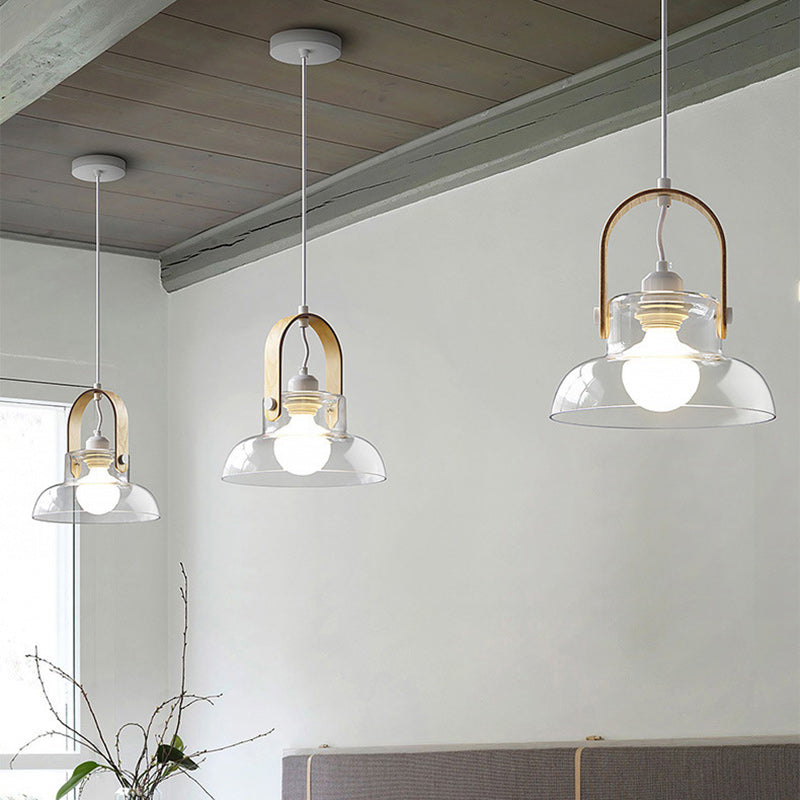 Contemporary Nordic Round Clear Shade Iron Glass 1-Light Pendant Light For Living Room