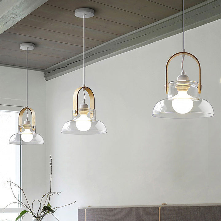 Contemporary Nordic Round Clear Shade Iron Glass 1-Light Pendant Light For Living Room