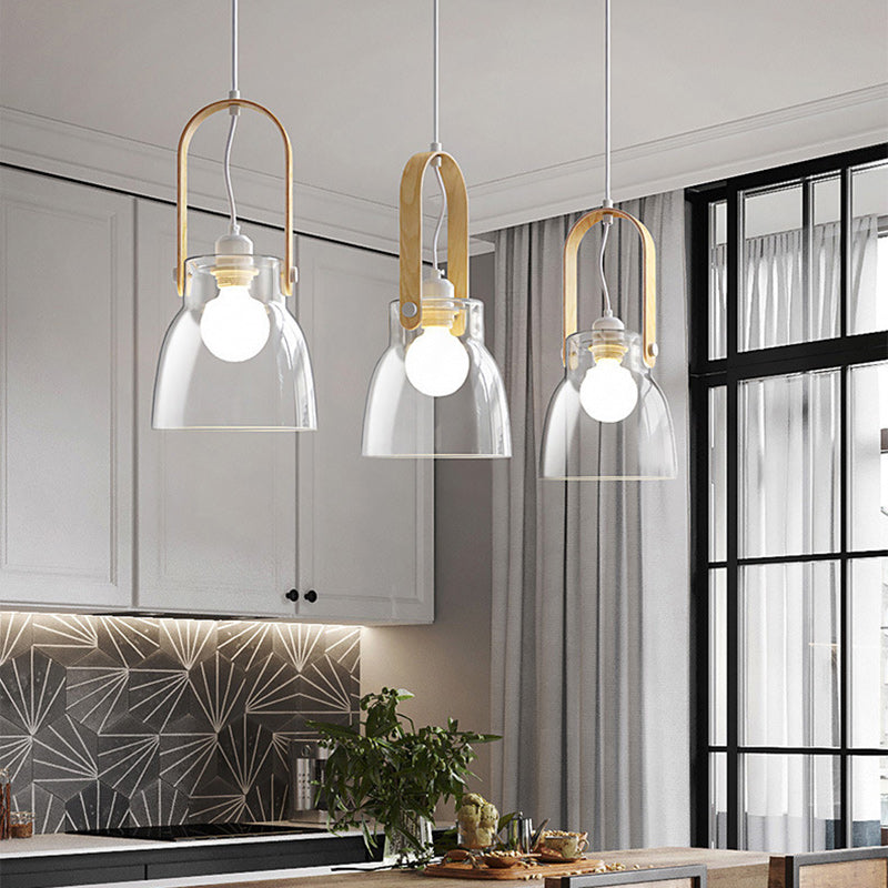Contemporary Nordic Round Clear Shade Iron Glass 1-Light Pendant Light For Living Room