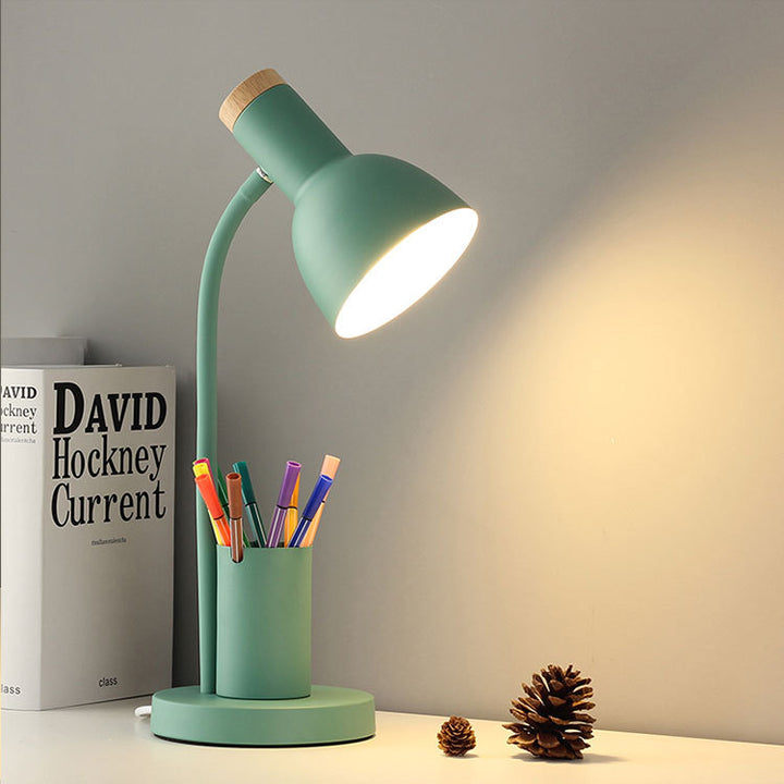 Lampe de table 1 lumière moderne minimaliste en forme de corne ronde avec porte-stylo en fer et silicone pour chambre 