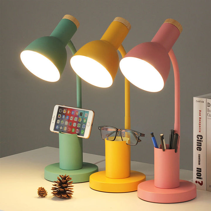 Lámpara de mesa de 1 luz con forma de cuerno redondo minimalista moderna de hierro y silicona para dormitorio 