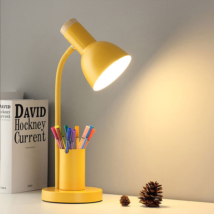 Lampe de table 1 lumière moderne minimaliste en forme de corne ronde avec porte-stylo en fer et silicone pour chambre 