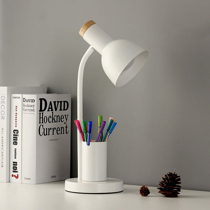 Lampe de table 1 lumière moderne minimaliste en forme de corne ronde avec porte-stylo en fer et silicone pour chambre 