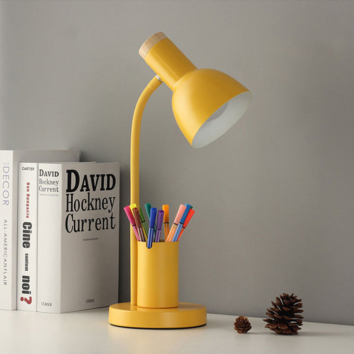 Lampe de table 1 lumière moderne minimaliste en forme de corne ronde avec porte-stylo en fer et silicone pour chambre 