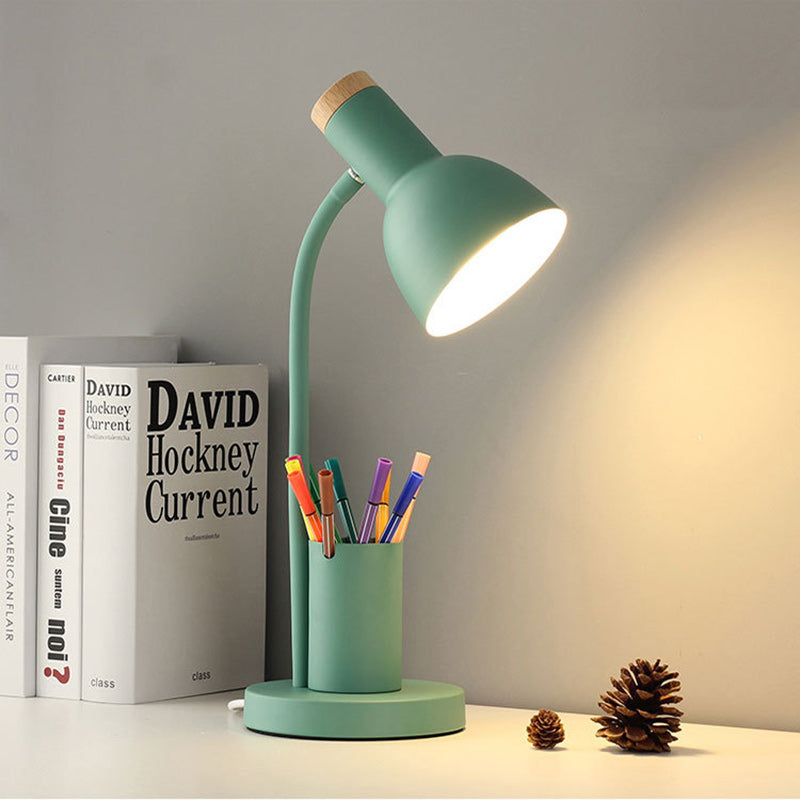 Lampe de table 1 lumière moderne minimaliste en forme de corne ronde avec porte-stylo en fer et silicone pour chambre 