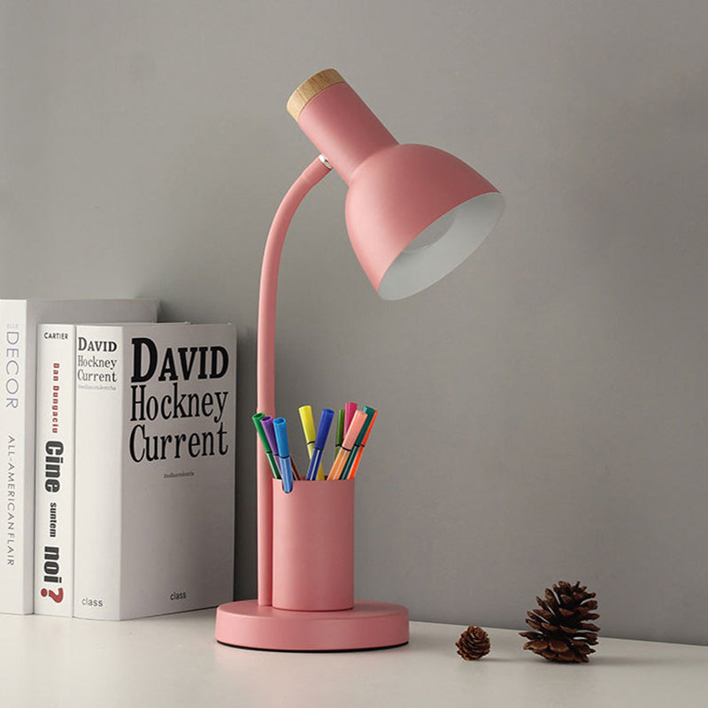 Lampe de table 1 lumière moderne minimaliste en forme de corne ronde avec porte-stylo en fer et silicone pour chambre 