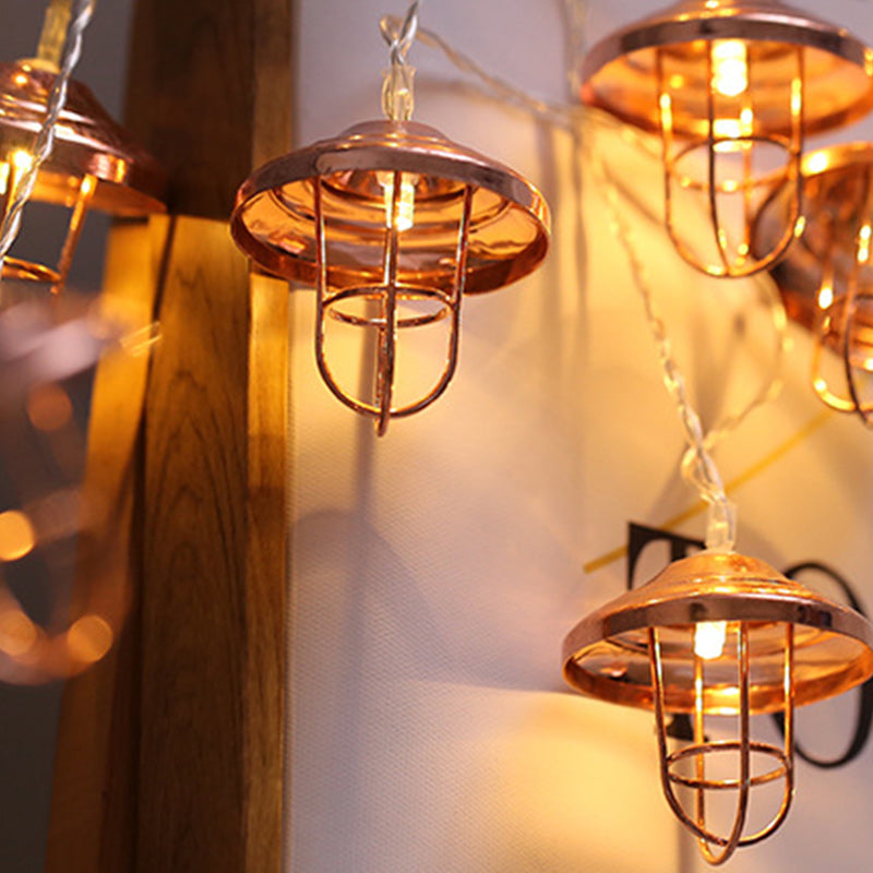 Mini lanterne Art déco moderne en fer et plastique avec guirlande LED pour chambre 