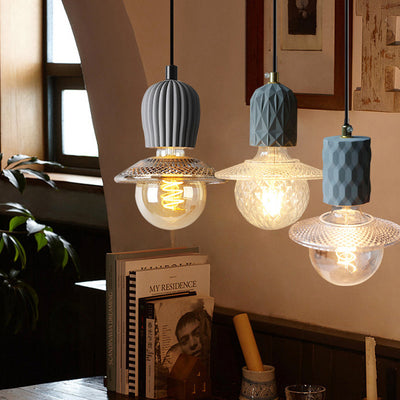 Zeitgenössische industrielle Kuppel Zylinder Zement 1-Licht Pendelleuchte für Wohnzimmer 