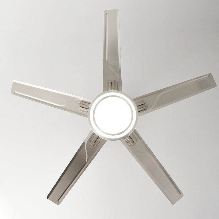 Ventilador de techo con luz LED de aspas redondas rectangulares industriales contemporáneas de hierro con varillas de extensión para sala de estar 