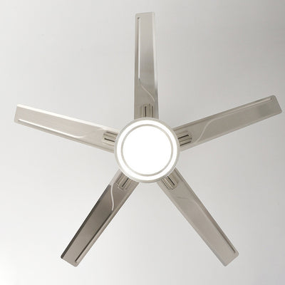 Ventilador de techo con luz LED de aspas redondas rectangulares industriales contemporáneas de hierro con varillas de extensión para sala de estar 