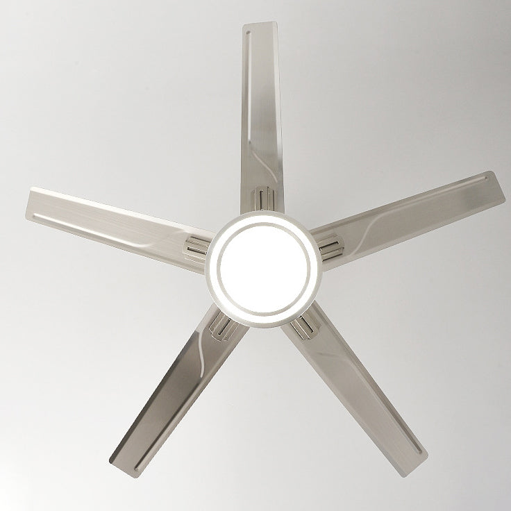 Ventilador de techo con luz LED de aspas redondas rectangulares industriales contemporáneas de hierro con varillas de extensión para sala de estar 
