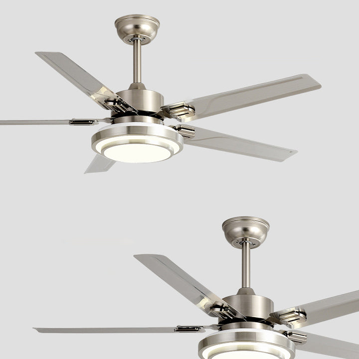 Ventilador de techo con luz LED de aspas redondas rectangulares industriales contemporáneas de hierro con varillas de extensión para sala de estar 