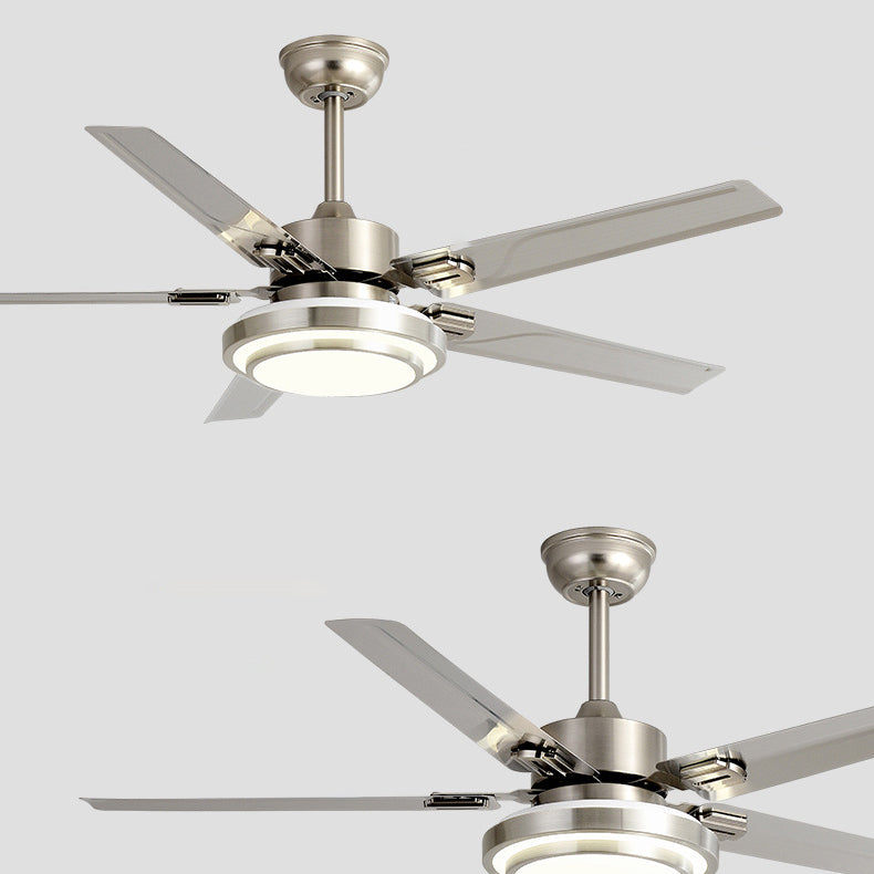 Ventilador de techo con luz LED de aspas redondas rectangulares industriales contemporáneas de hierro con varillas de extensión para sala de estar 