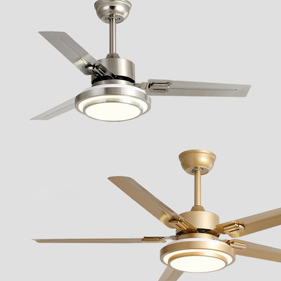 Ventilador de techo con luz LED de aspas redondas rectangulares industriales contemporáneas de hierro con varillas de extensión para sala de estar 