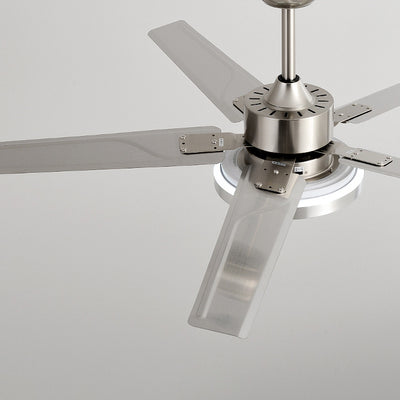 Ventilador de techo con luz LED de aspas redondas rectangulares industriales contemporáneas de hierro con varillas de extensión para sala de estar 