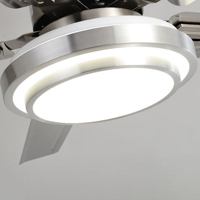 Ventilador de techo con luz LED de aspas redondas rectangulares industriales contemporáneas de hierro con varillas de extensión para sala de estar 