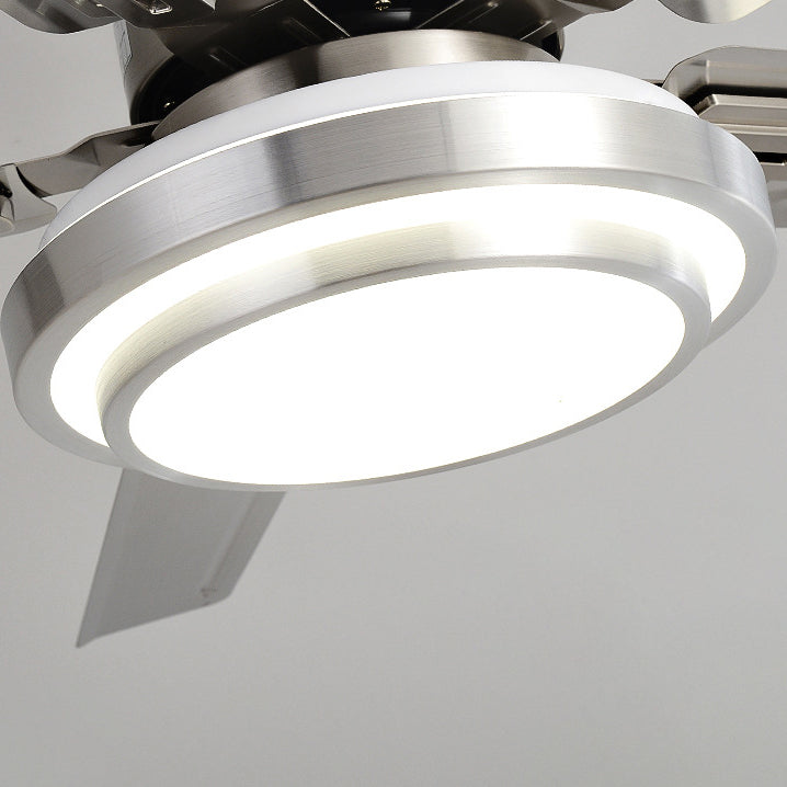Ventilador de techo con luz LED de aspas redondas rectangulares industriales contemporáneas de hierro con varillas de extensión para sala de estar 