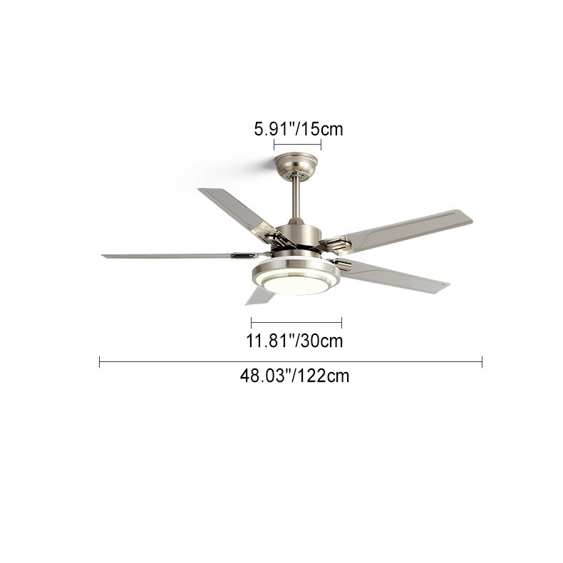 Ventilador de techo con luz LED de aspas redondas rectangulares industriales contemporáneas de hierro con varillas de extensión para sala de estar 