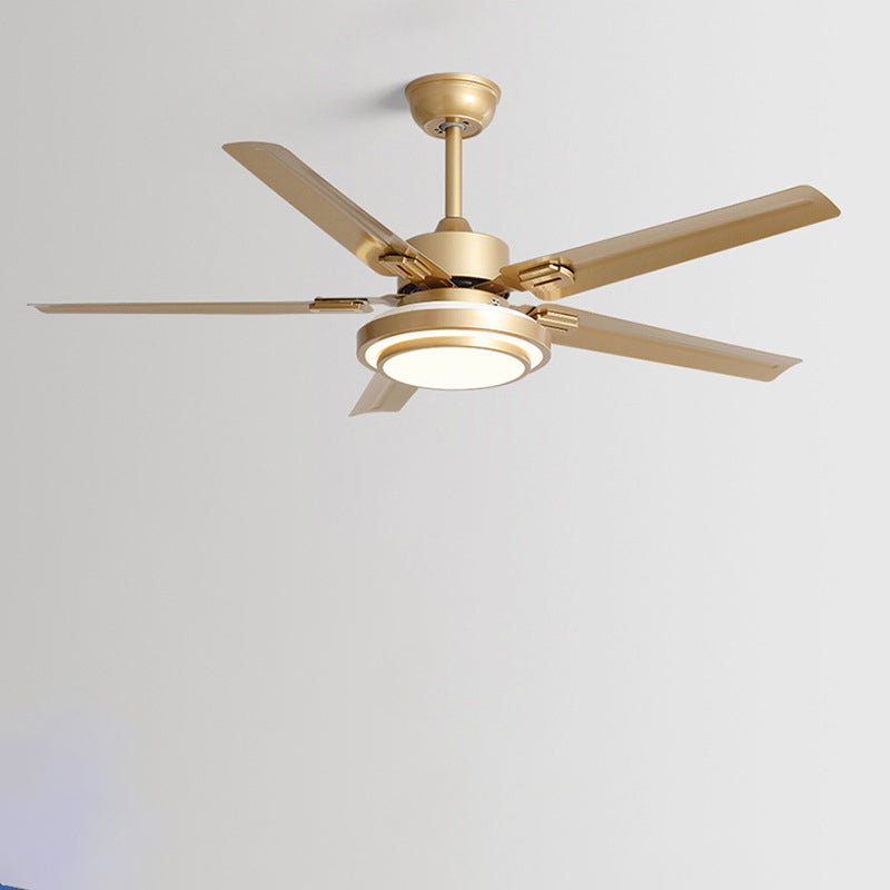 Ventilador de techo con luz LED de aspas redondas rectangulares industriales contemporáneas de hierro con varillas de extensión para sala de estar 
