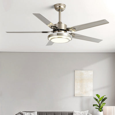Ventilador de techo con luz LED de aspas redondas rectangulares industriales contemporáneas de hierro con varillas de extensión para sala de estar 