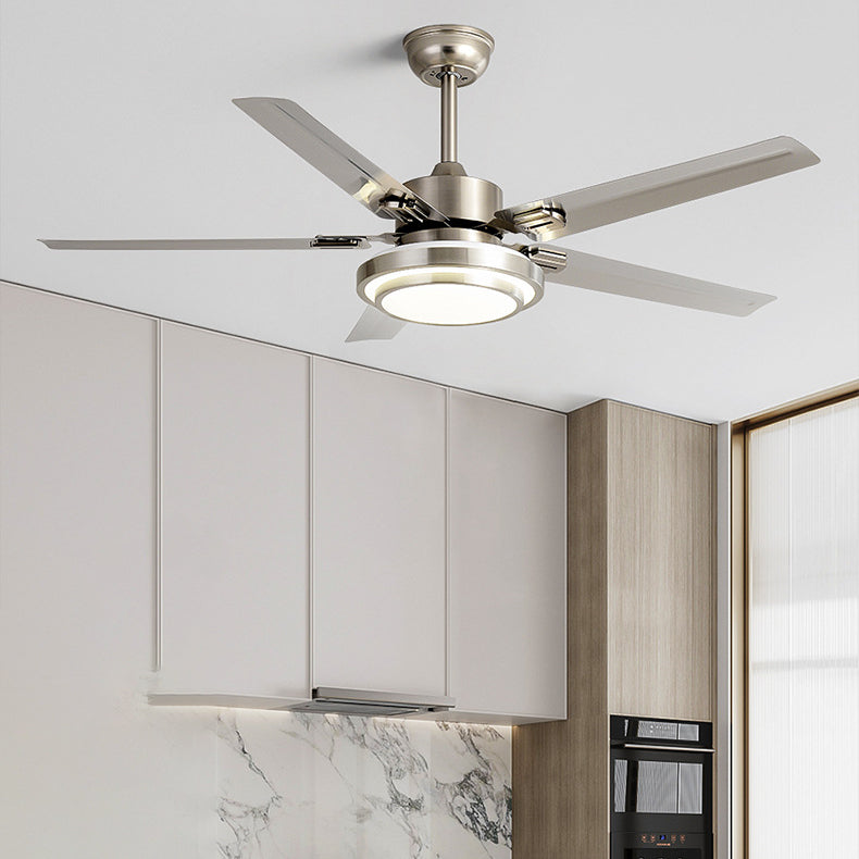 Ventilador de techo con luz LED de aspas redondas rectangulares industriales contemporáneas de hierro con varillas de extensión para sala de estar 