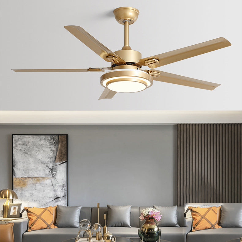 Ventilador de techo con luz LED de aspas redondas rectangulares industriales contemporáneas de hierro con varillas de extensión para sala de estar 