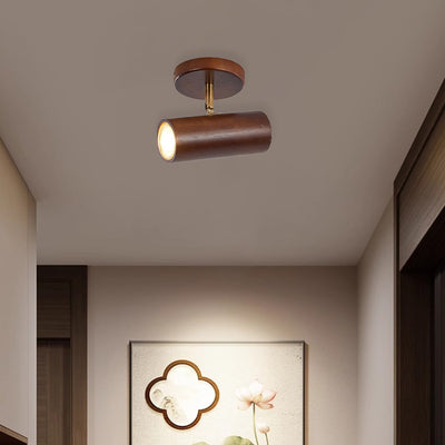 Plafonnier encastré moderne minimaliste en bois de caoutchouc LED Spotlight cylindre rectangle pour salon 
