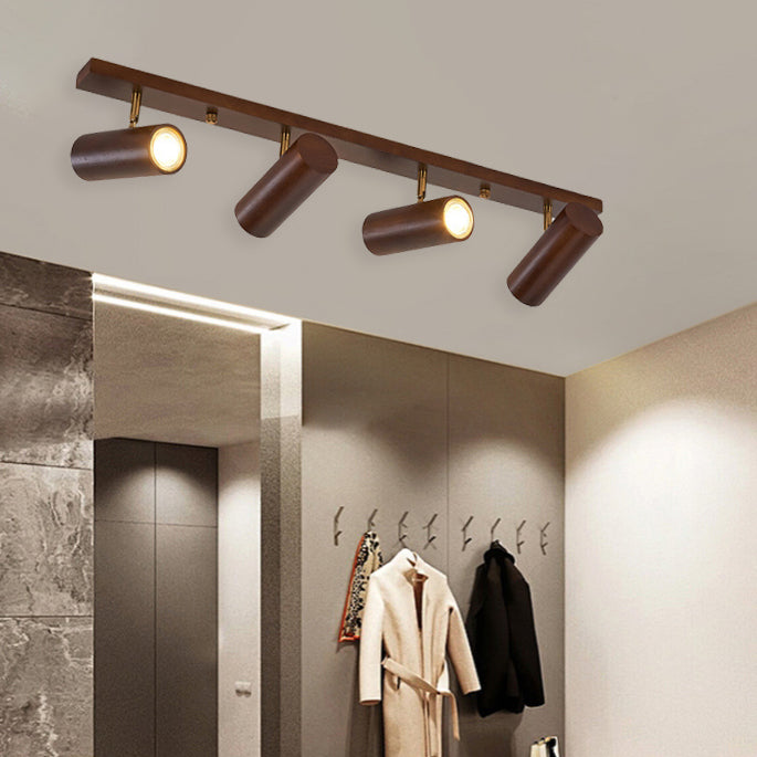 Plafonnier encastré moderne minimaliste en bois de caoutchouc LED Spotlight cylindre rectangle pour salon 
