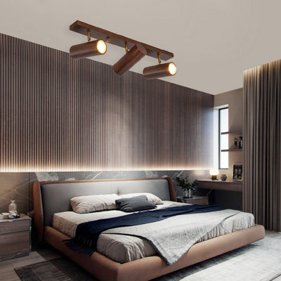 Plafonnier encastré moderne minimaliste en bois de caoutchouc LED Spotlight cylindre rectangle pour salon 