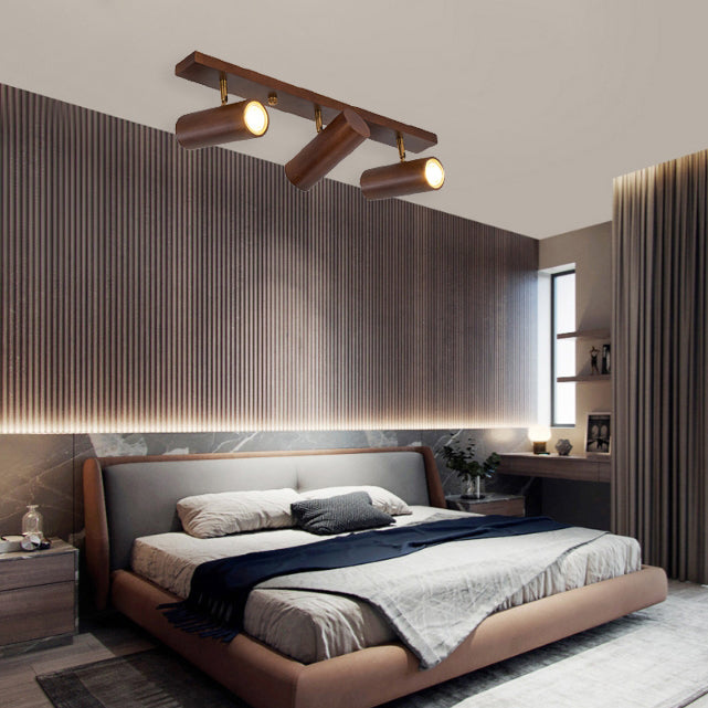 Plafonnier encastré moderne minimaliste en bois de caoutchouc LED Spotlight cylindre rectangle pour salon 