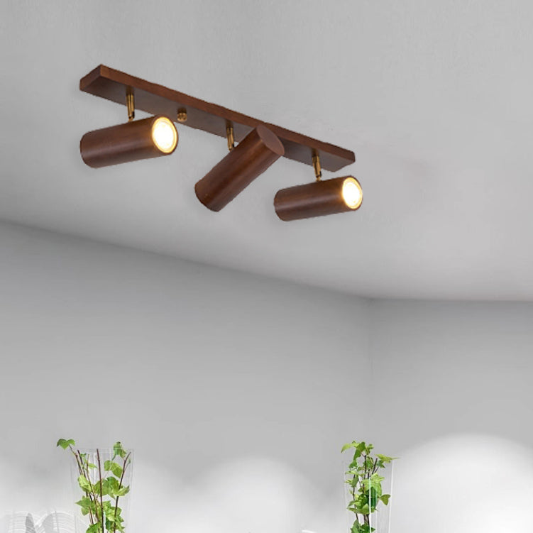 Plafonnier encastré moderne minimaliste en bois de caoutchouc LED Spotlight cylindre rectangle pour salon 