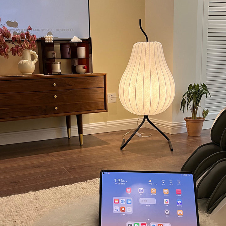 Traditionelle japanische Birnen-Seidenschirm-Stehlampe aus Eisen mit 1 Licht für Wohnzimmer 