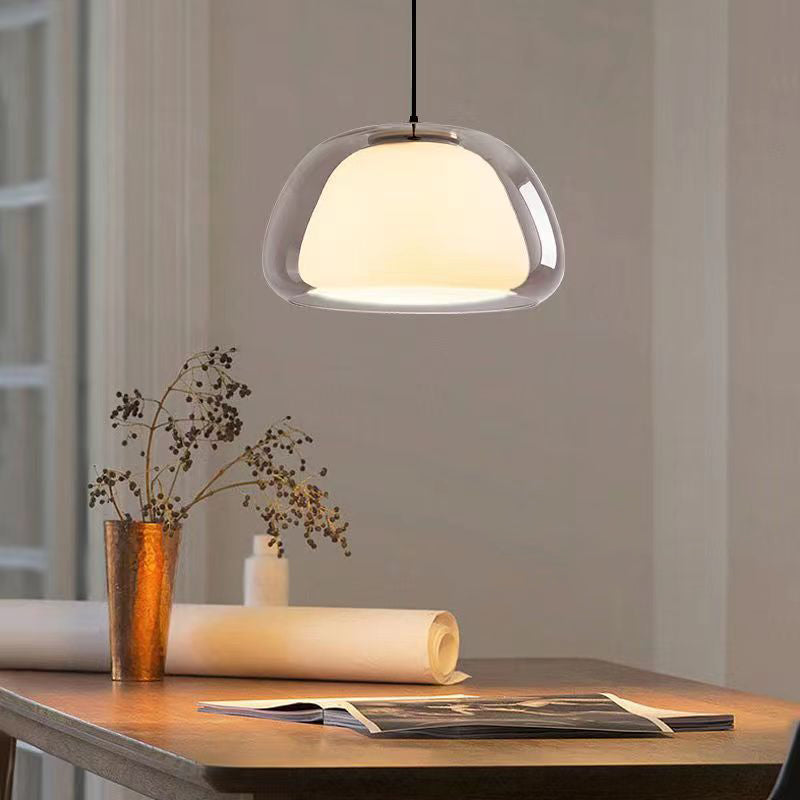 Suspension lumineuse moderne minimaliste ovale en aluminium et verre à 1 lumière pour salon 