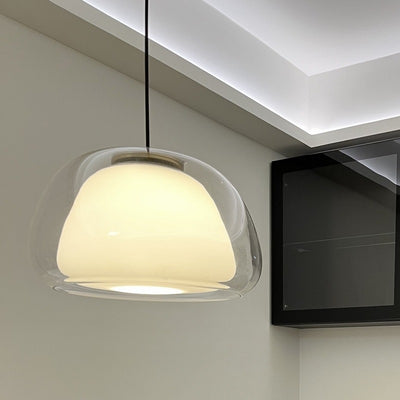 Suspension lumineuse moderne minimaliste ovale en aluminium et verre à 1 lumière pour salon 
