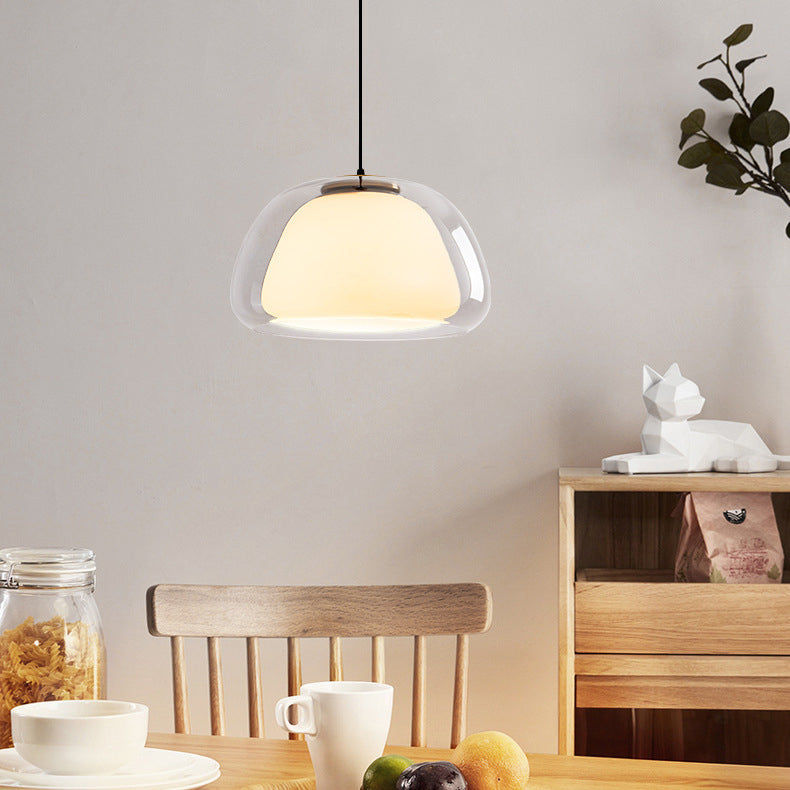 Suspension lumineuse moderne minimaliste ovale en aluminium et verre à 1 lumière pour salon 